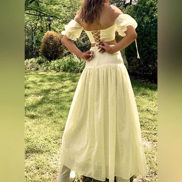 Adeirlina A-Line Midi Skirt & Bandeau Top Bare Shoulders & Midriff Lemon Yellow - Picture 5 of 11